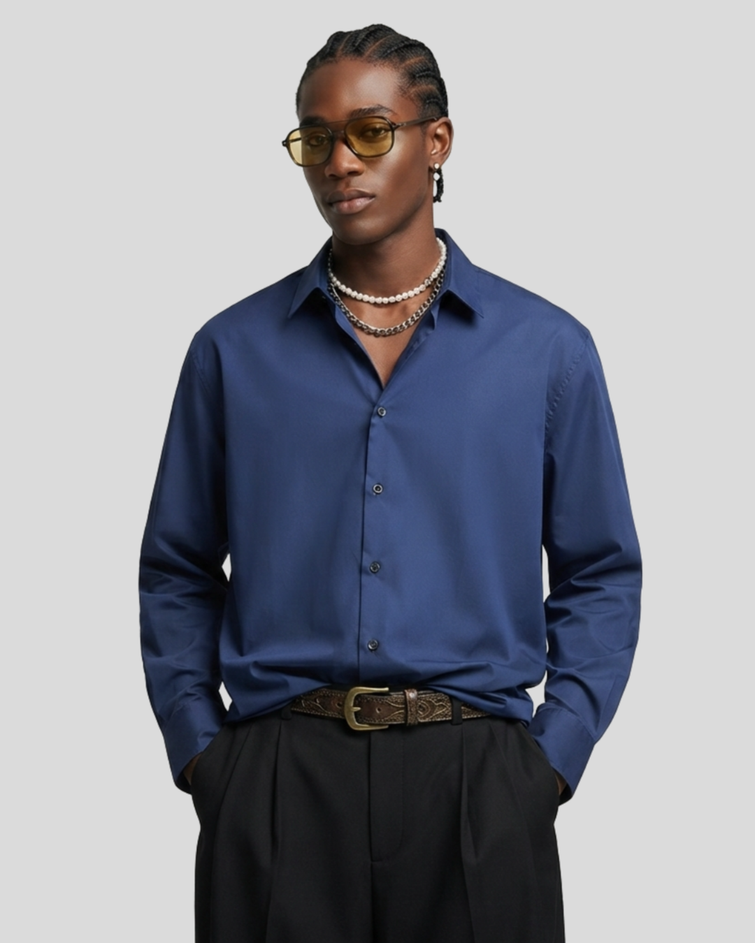 Camisa Lisa Marinho Slim — tam M